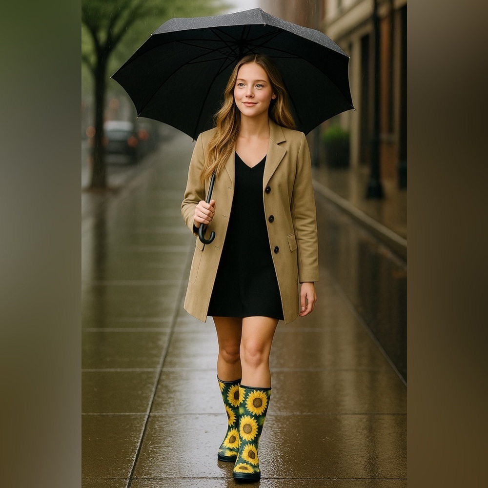 Rain/Garden Boots Water Proof Navy Yellow Fishermancore Sunflowers Size 37/6.5 - Picture 3 of 9